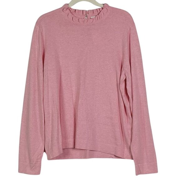 NWT J. Crew Factory Ruffleneck Sweater, XL, Heather Hibiscus, 100% Cotton - Picture 1 of 10